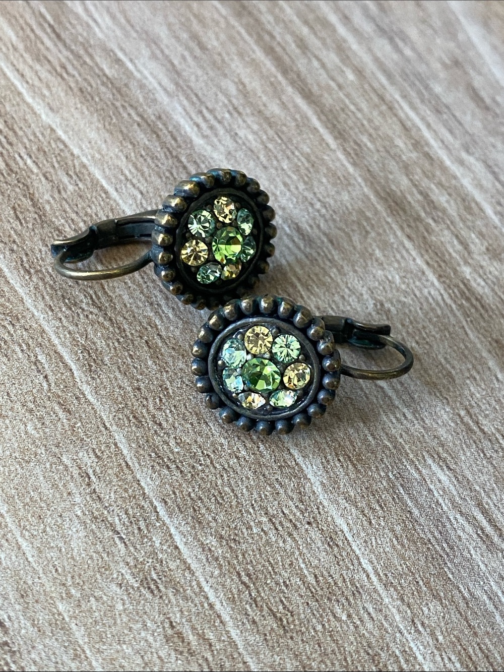 Lia Sophia vintage Green and Light Yellow Crystal Drop Earrings